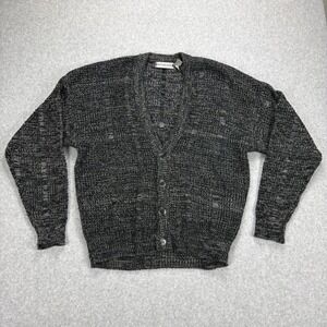 Vintage Saturdays Cardigan Mens M Black Gray Sweater 80s Knit Grunge Grandpa